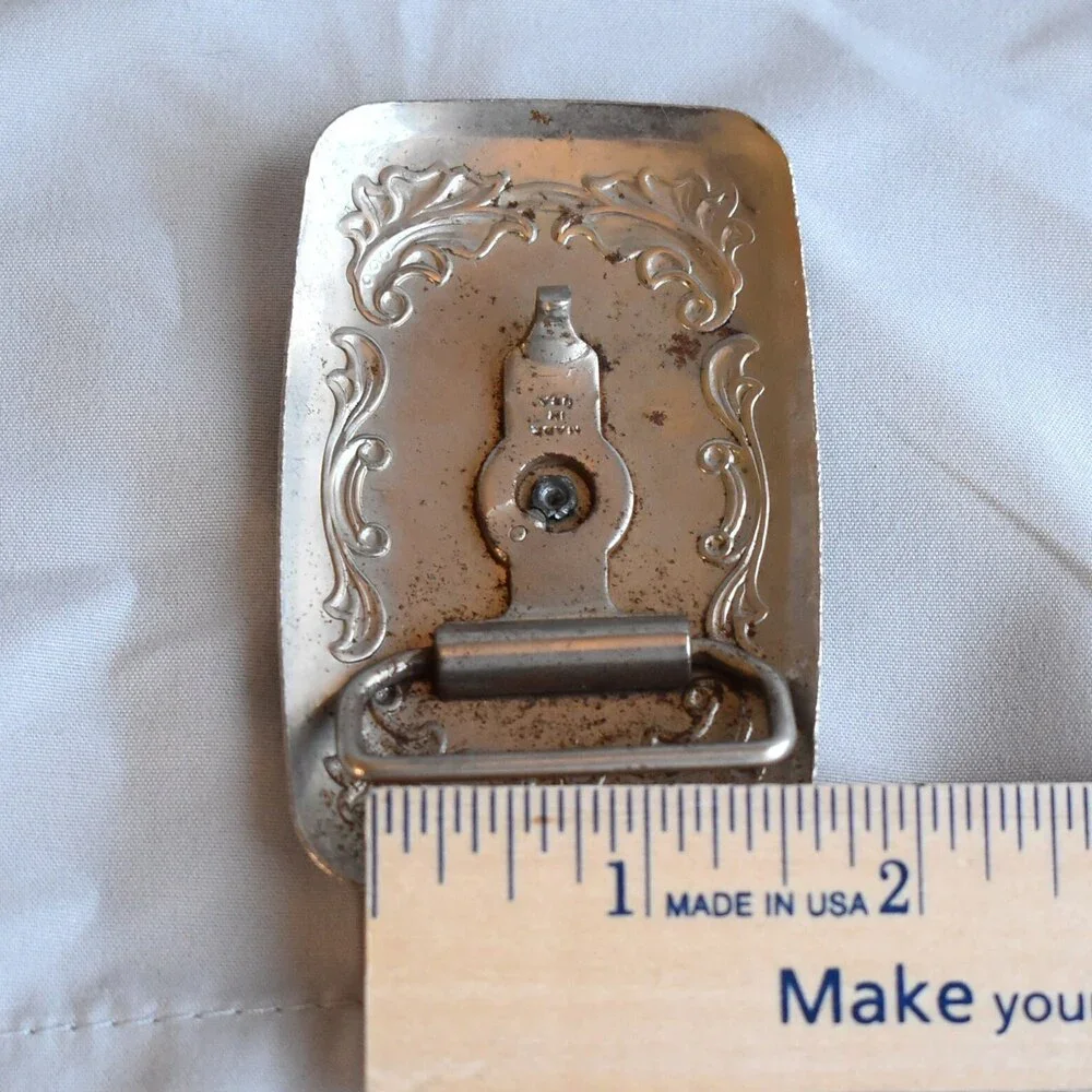 Vintage Belt Buckle‎ Horse Saddle Filigree Stamped Engraved Etched Western USA